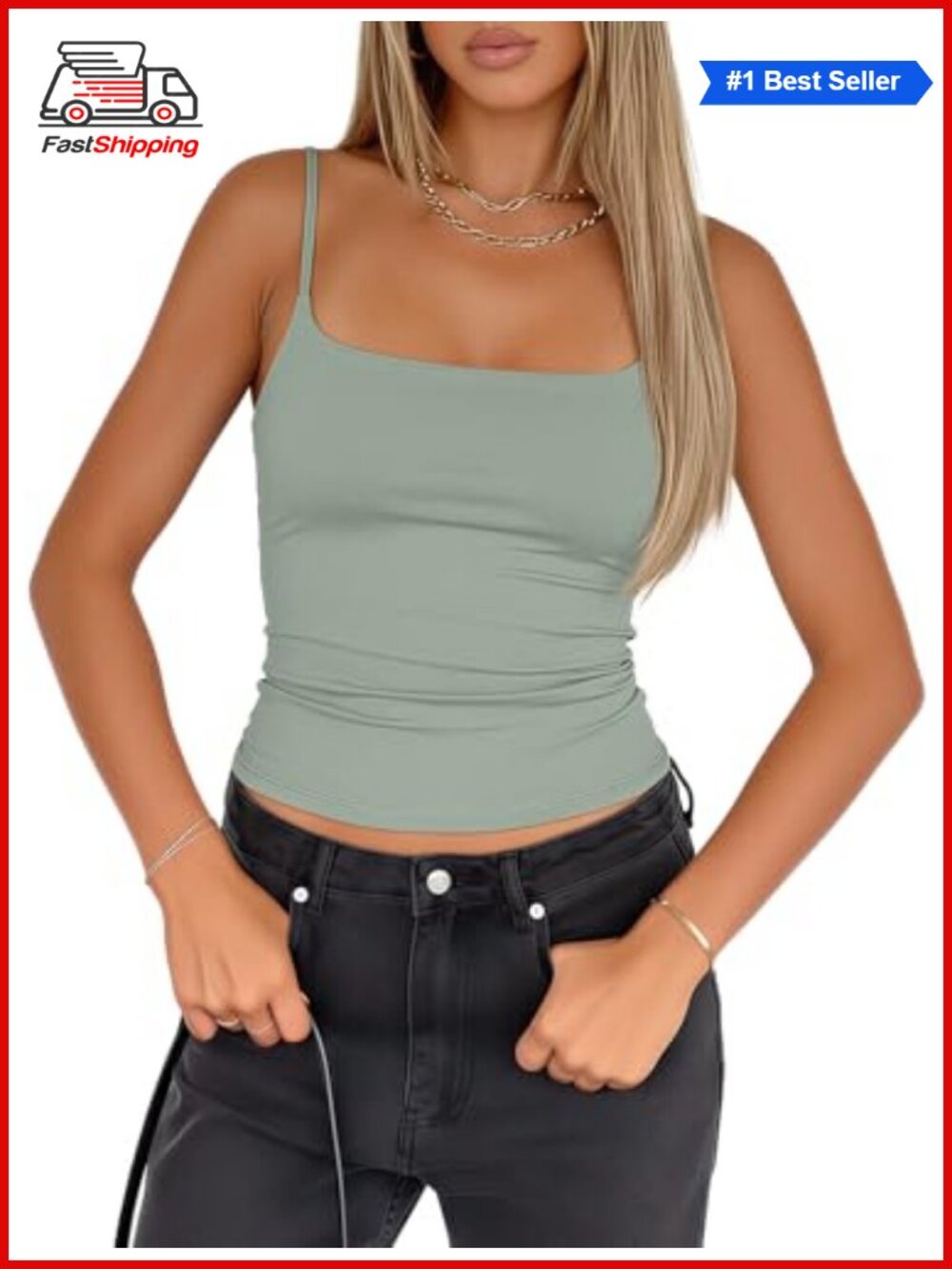 Double Lined Tank Top with Built in Bra Adjustable Spaghetti Strap Cropped